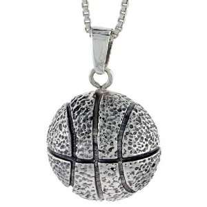 925 Sterling Silver Basketball Pendant (w/ 18 Silver Chain), 1 1/16 