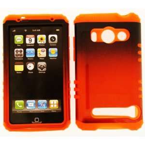   EVO 4G Phone Hard Cover Faceplate Skin  Orange Silicone + Two Tones