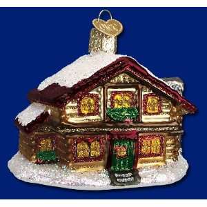   Christmas ornament glass Bavarian log house 2 1/2