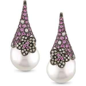  18k Gold Pearl, Sapphire and 1/6ct TDW Earrings Jewelry