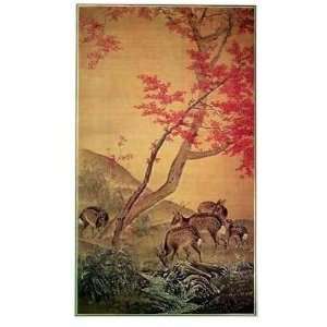  Deer And Maple Tree Poster Print
