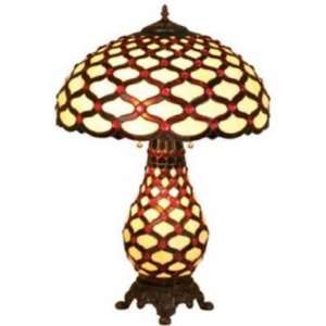  Tiffany table lamp 2 light lighted base peacock shade 