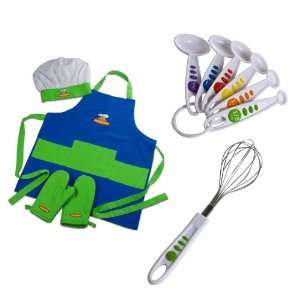 Piece Child Chef Textile Blue and Green Set Plus Whisk and 6 Piece 