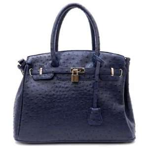 Faux Ostrich Leather Handbag Purse Satchel DARK BLUE Designer Inspired 