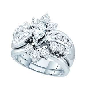  2 Carat Marquise Round Diamond 14k White Gold Bridal Set Ring 