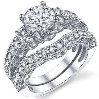   Silver Wedding Engagement Ring Set, Bridal Ring, with Cubic Zirconia