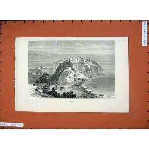  1882 View Monaco France Castle Cliffs Sea Country Print 