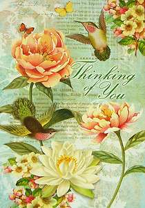 Victorian Ephemera Style Thinking Of You Butterflies Hummingbird 