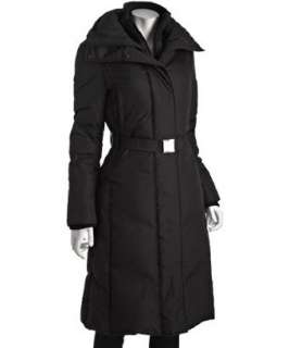 Marc New York black poly down stand collar belted coat   up to 