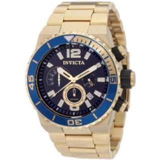 Invicta Mens 1344 Pro Diver Chronograph Blue Dial 18k Gold Ion Plated 