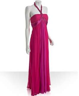 Xeniya hot pink chiffon twisted halter gown  