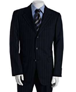 Gucci dark blue dot stripe wool 3 button suit with flat front trousers 