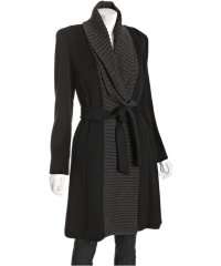  calvin klein black wool blend knit panel wrap coat 