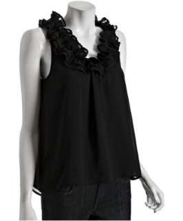 Romeo & Juliet Couture black chiffon ruffle neck sleeveless blouse 