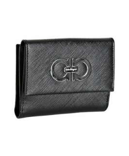 Ferragamo black saffiano calfskin gancio french wallet   up to 