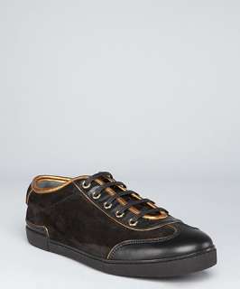 Gucci black and gold suede lace up sneakers