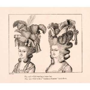  1876 Wood Engraving Hairstyle 18th Century France Fashion 
