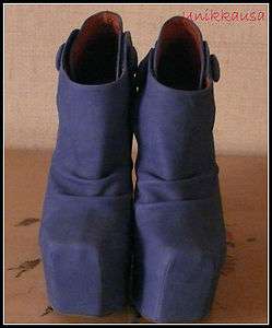 Jeffrey Campbell What? Blue Nubuck Chunky Leather Platform Bootie Shoe 