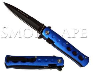 New Age 7 Italian Style Stiletto Blue and Black Spring Assisted Knife 