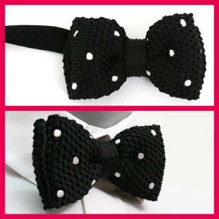 VoiVoila New Mens Tuxedo hand made Knit Dot Black Bow tie with 