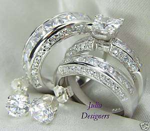 His & Her Matching 3pcs Engagement Wedding Ring Set  