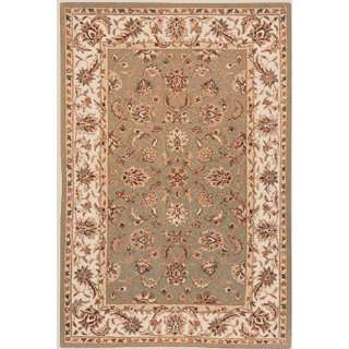   Hand Hooked Sage and Ivory Wool Oval Area Rug, 7 Feet 6 Inch by 9 Feet
