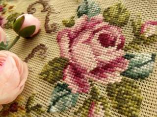   Needlepoint Canvas *Cottage SHABBY PINK Roses* Bench Cover Rug  