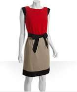 Tahari ASL red colorblock sleeveless tie waist dress style# 319720401