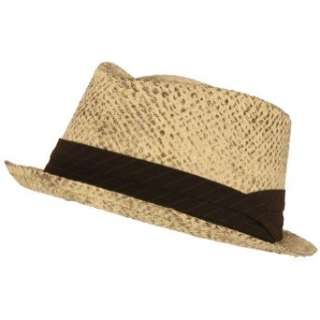  Distressed Straw Fedora Trilby Summer Hat Natural L/XL Clothing