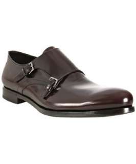 Prada burgundy burnished leather double strap loafers   up to 