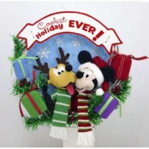   13 Inch Mickey Mouse and Pluto Reindeer Wreath Christmas Holiday Decor