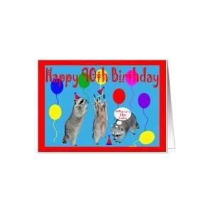   90th Birthday, Raccoons with party hat and balloons Card Toys & Games