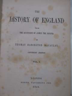 THE HISTORY OF ENGLAND Macaulay FINE BINDING 10vol Set Antique 1849 