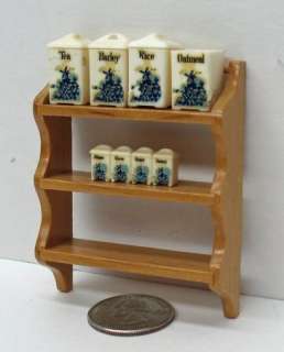 Vintage Wood WALL SHELVES & Miniature CANISTER SET Dollhouse Furniture 