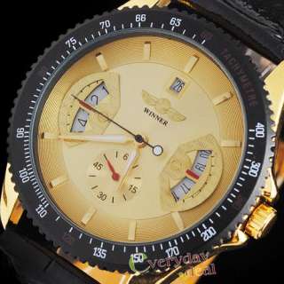 New Gold Mens Date/Day Army Automatic Mechanical Wrist Watch 4 Hands 