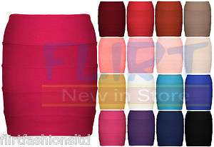 Womens Bandage Bodycon Skirt Ladies Ribbed Panel Stretch Mini Party 