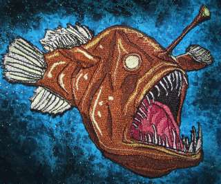 Glowing Deep Sea Angler Fish Anglerfish Black Sea Devil Iron on Patch 