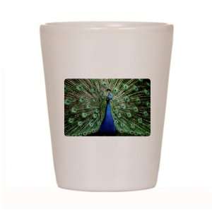  Shot Glass White of Peacock with Beautiful Plumage 