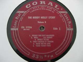 THE BUDDY HOLLY STORY 1950s LP CORAL CRL 57326 NO SKIPS  