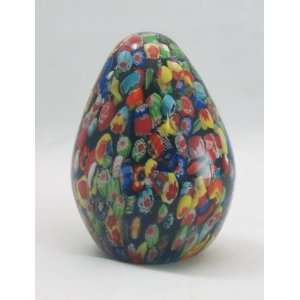 Murano Design Mouth Blown Rainbow Millefiori Art Glass Paperweight Egg 