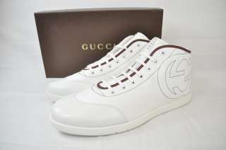 GUCCI LACE UP SNEAKERS SIGNATURE WHITE HIGH TOP us sz 13.5 $495 (GG233 