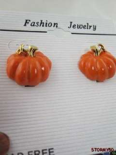 Halloween Fall Pumpkin Pierced Earrings Signed  