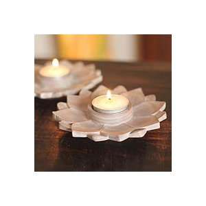  NOVICA Soapstone candleholders, Lotus Illumination (pair 