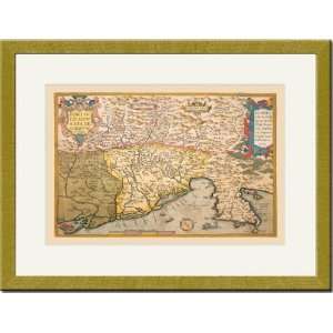   Gold Framed/Matted Print 17x23, Map of Southern Europe