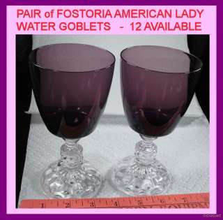 AMETHYST Fostoria American LADY Purple Clear WATER GOBLET Set of Two 