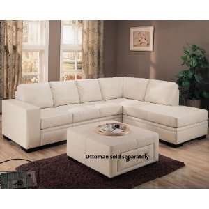 Sectional Sofa with Right Chaise in Cream Bonded Leather  