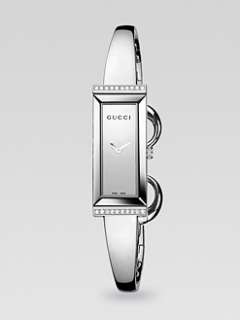 Gucci   G Frame Diamond & Stainless Steel Rectangular Watch/Silver