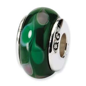    925 Silver Hand Blown Glass Green Bubble Charm Bead Jewelry