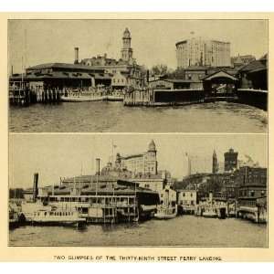 1900 Print New York City 39th Street Ferry Landing Harbor Architecture 