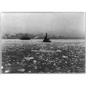    Tugboats and ferry on icy river,New York City,c1905